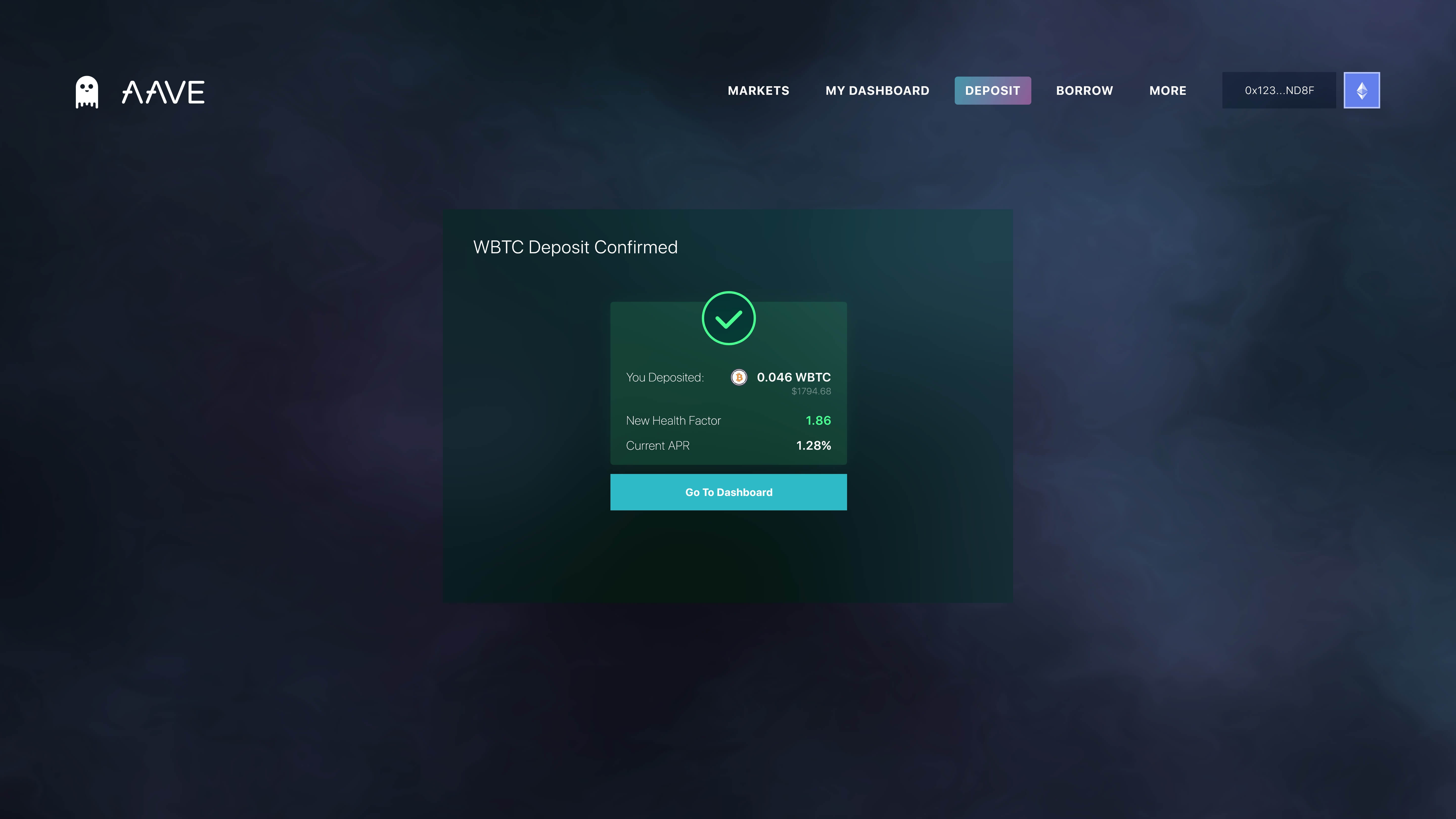 AAVE - Deposit WBTC Success